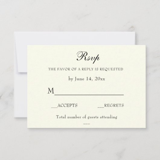 Elegant Classic Ivory Wedding Classic RSVP-kaart RSVP Kaartje (Voorkant)