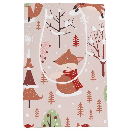 Elegant Classic kerstboom Fox Patroon Medium Cadeauzakje (Voorkant)