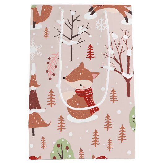 Elegant Classic kerstboom Fox Patroon Medium Cadeauzakje (Achterkant)