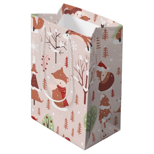 Elegant Classic kerstboom Fox Patroon Medium Cadeauzakje (Achterkant Gekanteld)