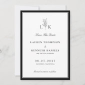 Elegant Classic Leaf Monogram Bewaar de datum Kaart (Voorkant)