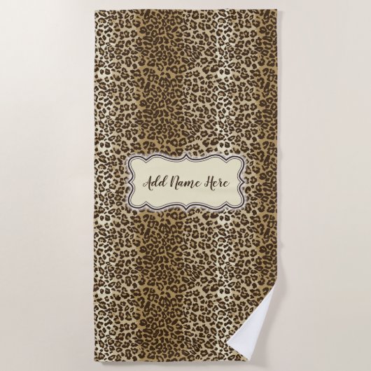 Elegant Classic Leopard Patroon Aangepaste naam Strandlaken (Voorkant)