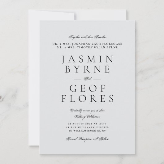 Elegant Classic Light Gray Formal Wedding Kaart (Voorkant)