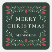 Elegant Classic Lijst Gepersonaliseerde Kerstmis Vierkante Sticker (Voorkant)