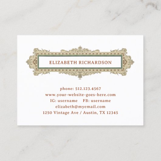 Elegant Classic Lijst Witte Bibliotheekstijl Visitekaartje (Achterkant)