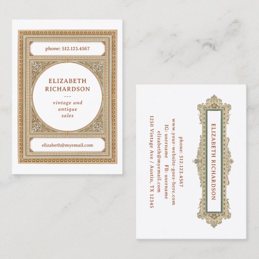 Elegant Classic Lijst Witte Bibliotheekstijl Visitekaartje (Voorkant / Achterkant)