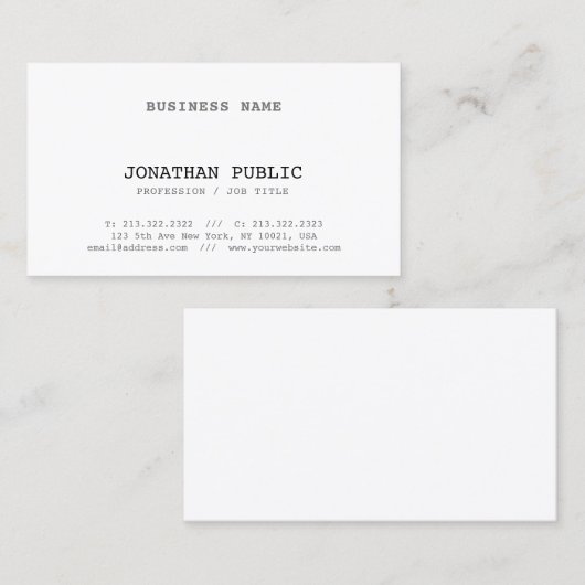 Elegant Classic look Design Simple Plain Visitekaartje (Voorkant / Achterkant)
