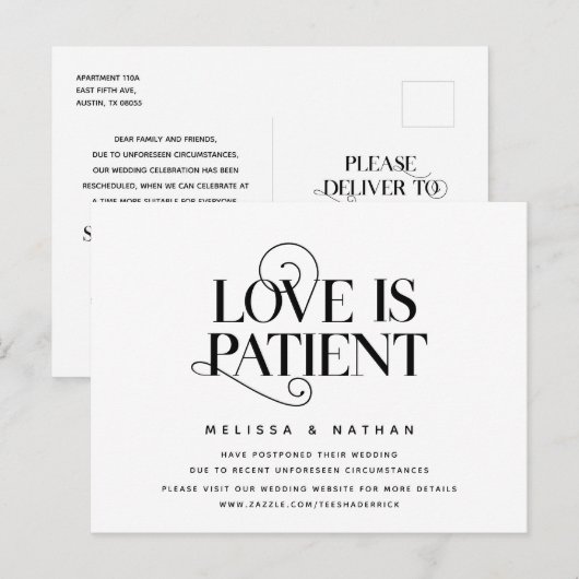 Elegant Classic, Love is Patient, Postponement Briefkaart (Voorkant / Achterkant)