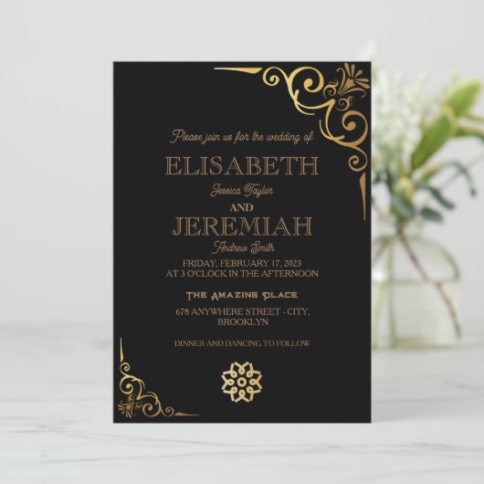 elegant Classic luxe zwarte goudfoto bruiloft Kaart (Staand voorkant)