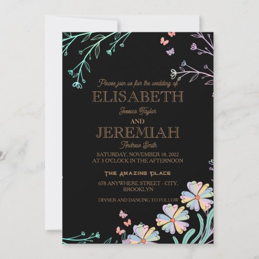 elegant Classic luxueuze zwarte bruiloft Kaart (Voorkant)