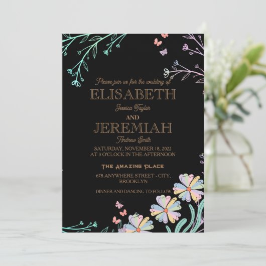 elegant Classic luxueuze zwarte bruiloft Kaart (Staand voorkant)