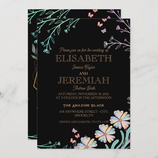 elegant Classic luxueuze zwarte bruiloft Kaart (Voorkant / Achterkant)