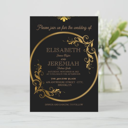 elegant Classic luxueuze zwarte goudbruiloft Kaart (Staand voorkant)