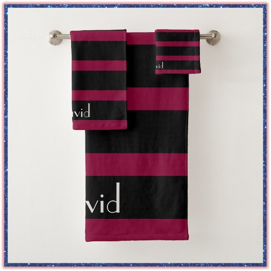 Elegant Classic Masculine Striped Red en Black Bad Handdoek