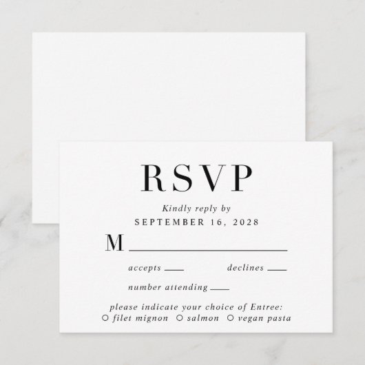 Elegant Classic Menu Choice Wedding RSVP Kaart (Voorkant / Achterkant)