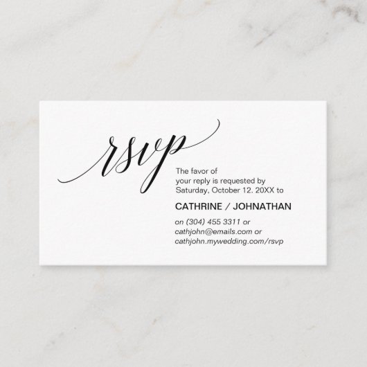 Elegant Classic minimaal, zwart script, RSVP Informatiekaartje (Voorkant)