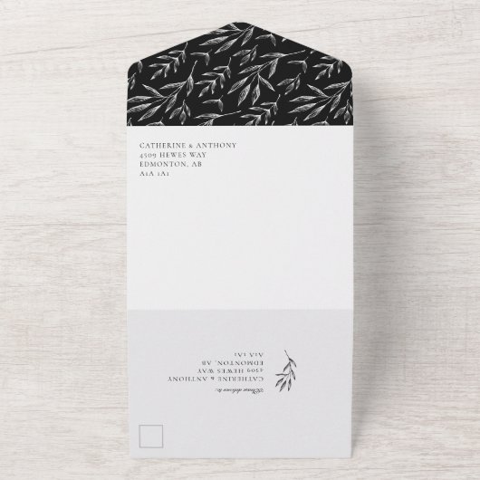 Elegant Classic Minimal Botanical Leaf Simple  All In One Uitnodiging (Buitenkant)