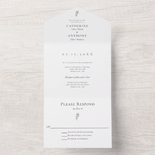 Elegant Classic Minimal Botanical Leaf Simple  All In One Uitnodiging (Binnen)