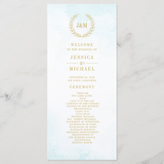 Elegant Classic minimalist Monogram Turquoise Programmakaart (Voorkant)