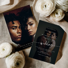 Elegant Classic Minimalist Script Wedding 2 Photo Kaart