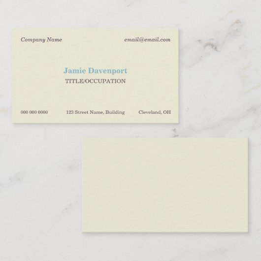 Elegant Classic Minimalistical Eggshell Blue Visitekaartje (Voorkant / Achterkant)