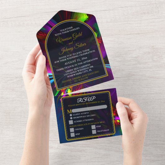 Elegant Classic Modern Floral Pattern #902 Wedding All In One Uitnodiging (Afscheurbaar)