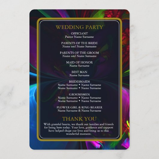 Elegant Classic Modern Floral Pattern #902 Wedding Programmakaart (Achterkant)