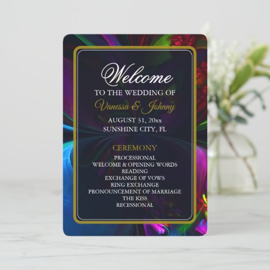 Elegant Classic Modern Floral Pattern #902 Wedding Programmakaart (Staand voorkant)