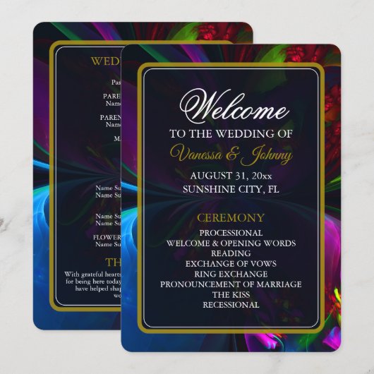 Elegant Classic Modern Floral Pattern #902 Wedding Programmakaart (Voorkant / Achterkant)