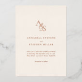 Elegant, Classic, Monogram, Beige, Folie, Huwelijk Folie Uitnodiging (Voorkant)