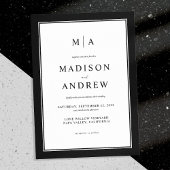 Elegant Classic Monogram Black and White Wedding Kaart