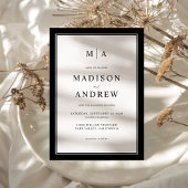 Elegant Classic Monogram Black and White Wedding Kaart