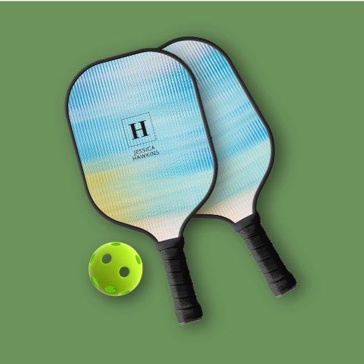 Elegant Classic Monogram Blauw Prism Glas Persoonl Pickleball Paddle