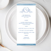 Elegant Classic Monogram Blue Waterverf, huwelijk Menu