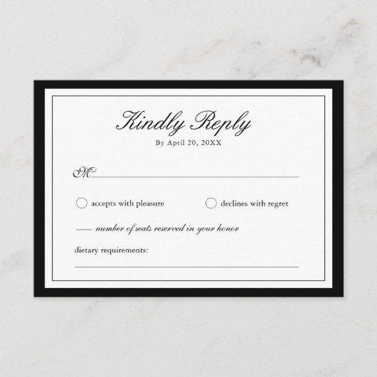 elegant | Classic Monogram Bruiloft RSVP Kaart (Voorkant)