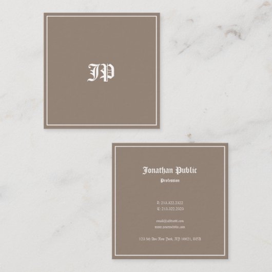 Elegant Classic Monogram Design Trendy Plain Vierkante Visitekaartje (Voorkant / Achterkant)