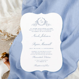 Elegant Classic Monogram Dusty Blue Wedding Kaart