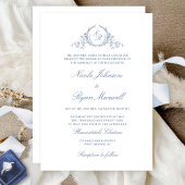 Elegant Classic Monogram Dusty Blue Wedding Kaart