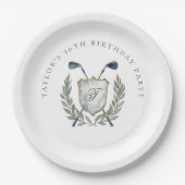 Elegant Classic Monogram Golf Crest Birthday Party Papieren Bordje (Voorkant)