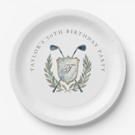 Elegant Classic Monogram Golf Crest Birthday Party Papieren Bordje