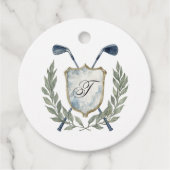 Elegant Classic Monogram Golf Crest Verjaardagsfee Bedankjes Labels (Voorkant)