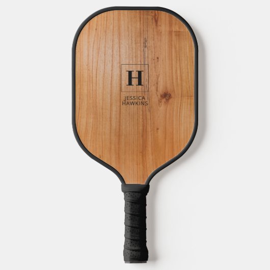 Elegant Classic Monogram Gouden Hout Persoonlijk Pickleball Paddle (Voorkant)