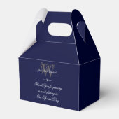 Elegant Classic Monogram & Names Navy Blue Wedding Bedankdoosjes (Achterkant)
