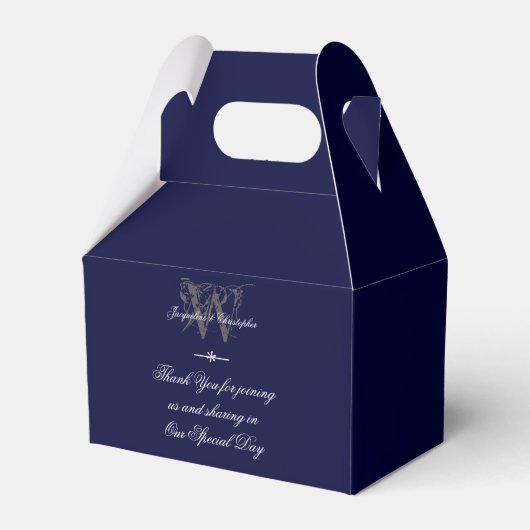 Elegant Classic Monogram & Names Navy Blue Wedding Bedankdoosjes (Achterkant)