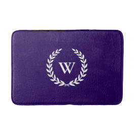 Elegant Classic Monogram Navy Blue Bath Mat