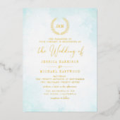 Elegant Classic Monogram Turquoise Gold Wedding Folie Uitnodiging (Voorkant)