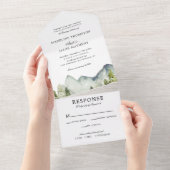 Elegant Classic Mountain Forest Waterverf Bruiloft All In One Uitnodiging (Afscheurbaar)