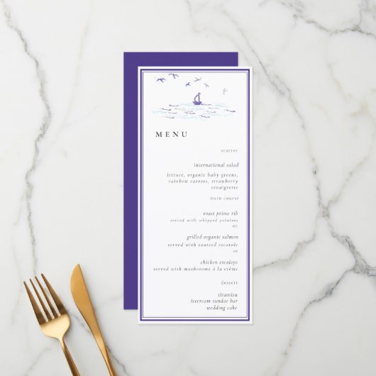 Elegant Classic Nautical Lijst Boat Ocean Wedding Menu (Voorkant / Achterkant in situ)