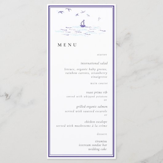 Elegant Classic Nautical Lijst Boat Ocean Wedding Menu (Voorkant)