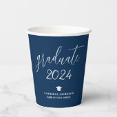 Elegant Classic Navy Blue 2024 Afstuderen Afstuder Papieren Bekers (Achterkant)